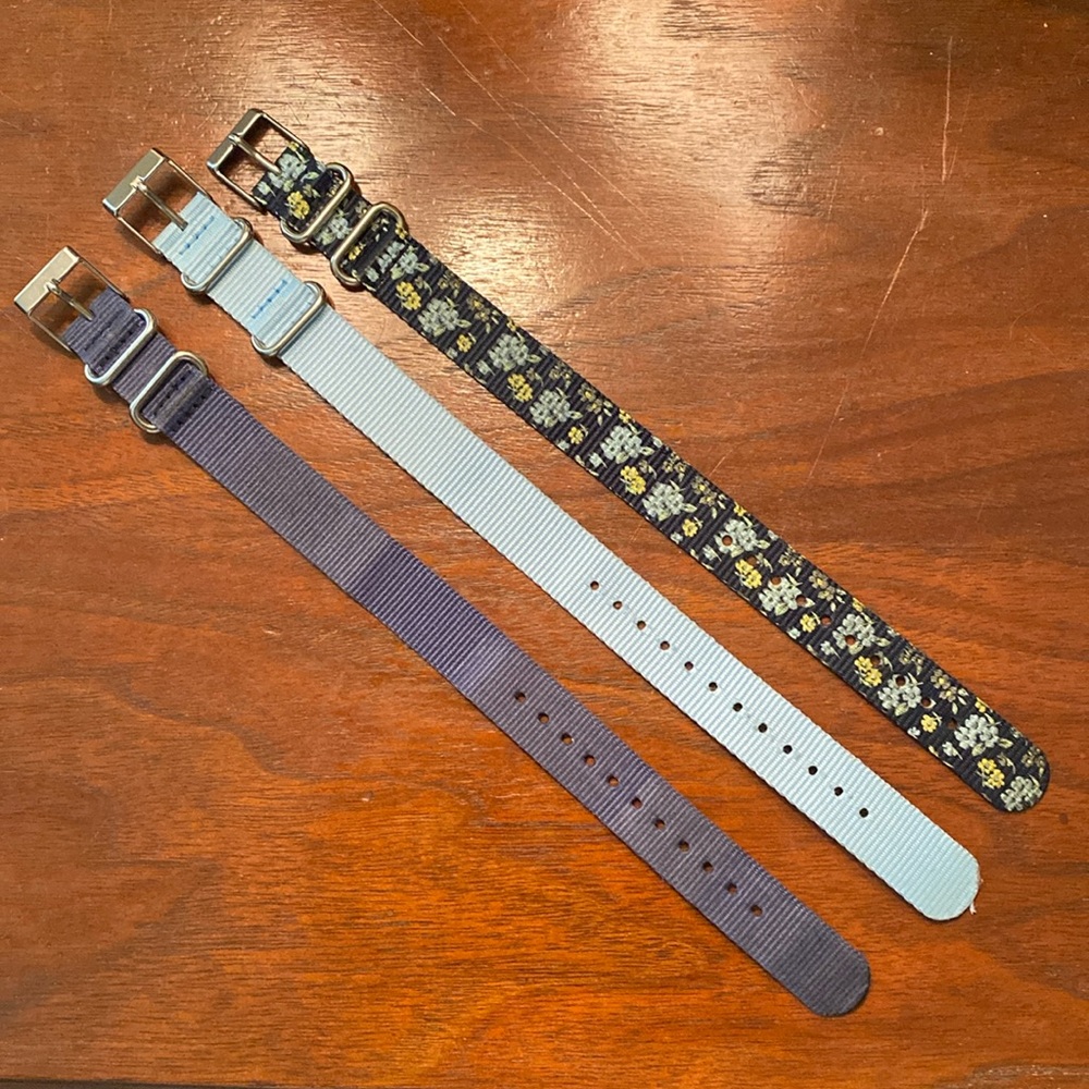 Three 16 mm Timex Weekender watch straps for 31 mm watch.